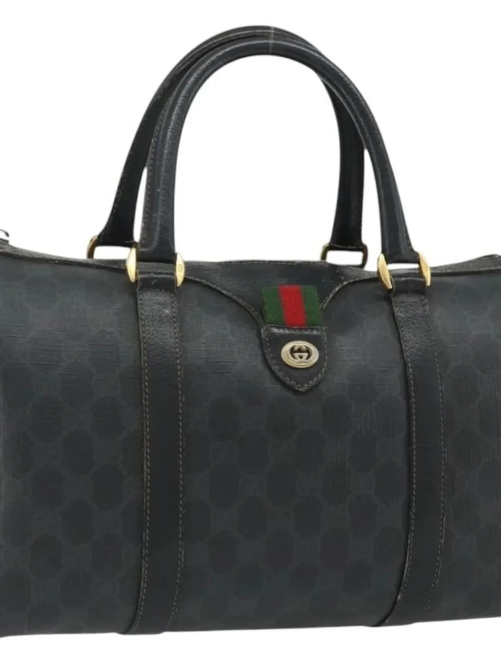 GUCCI GG Supreme Web Sherry Line Hand Bag PVC Black Gold 40 02 007 Auth